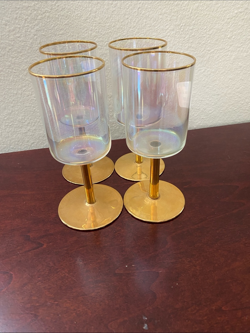 Gold-Trim Iridescent Wine Glasses - Set of 4